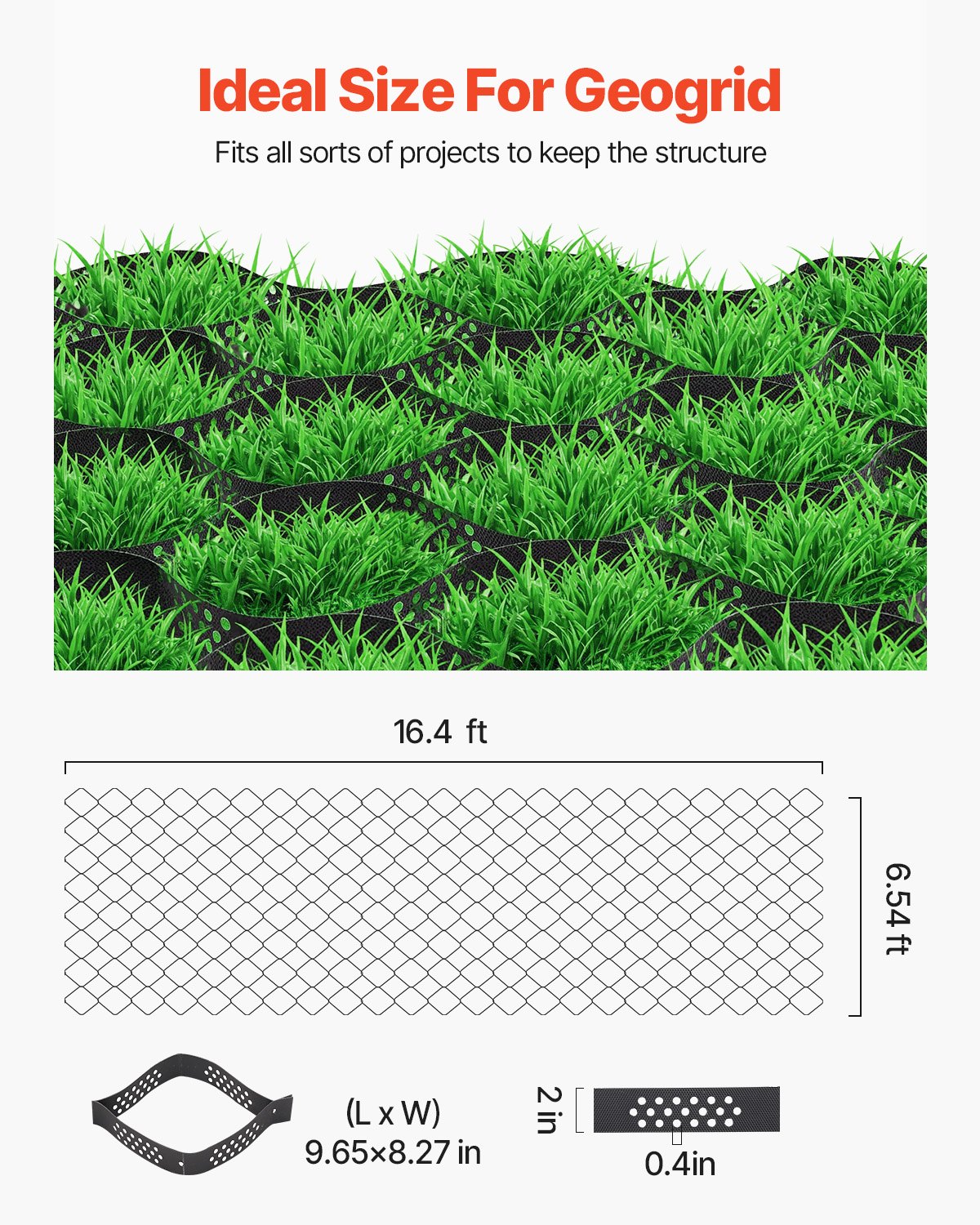 Ground Grid 2-Inch Depth Geocell Grid 16.4x6.5FT / 5000x1980mm for Gravel V952-JDWG2INCH1644S7N7001V0