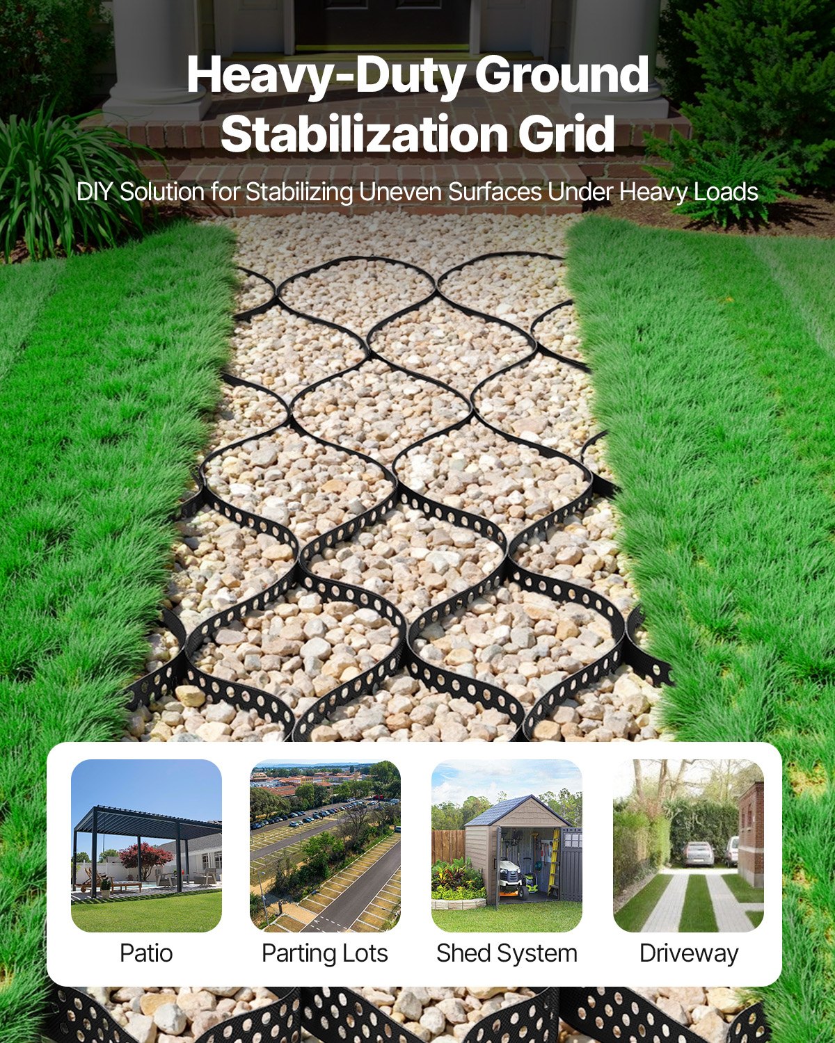 Gravel Grid, 2 Inch Depth, 32.81 x 9.84 FT / 10000 x 3000 mm, 1880 LBS Per Sq ft Grass Ground Retainer, V952-JDWG2INCH328XV8M0001V0