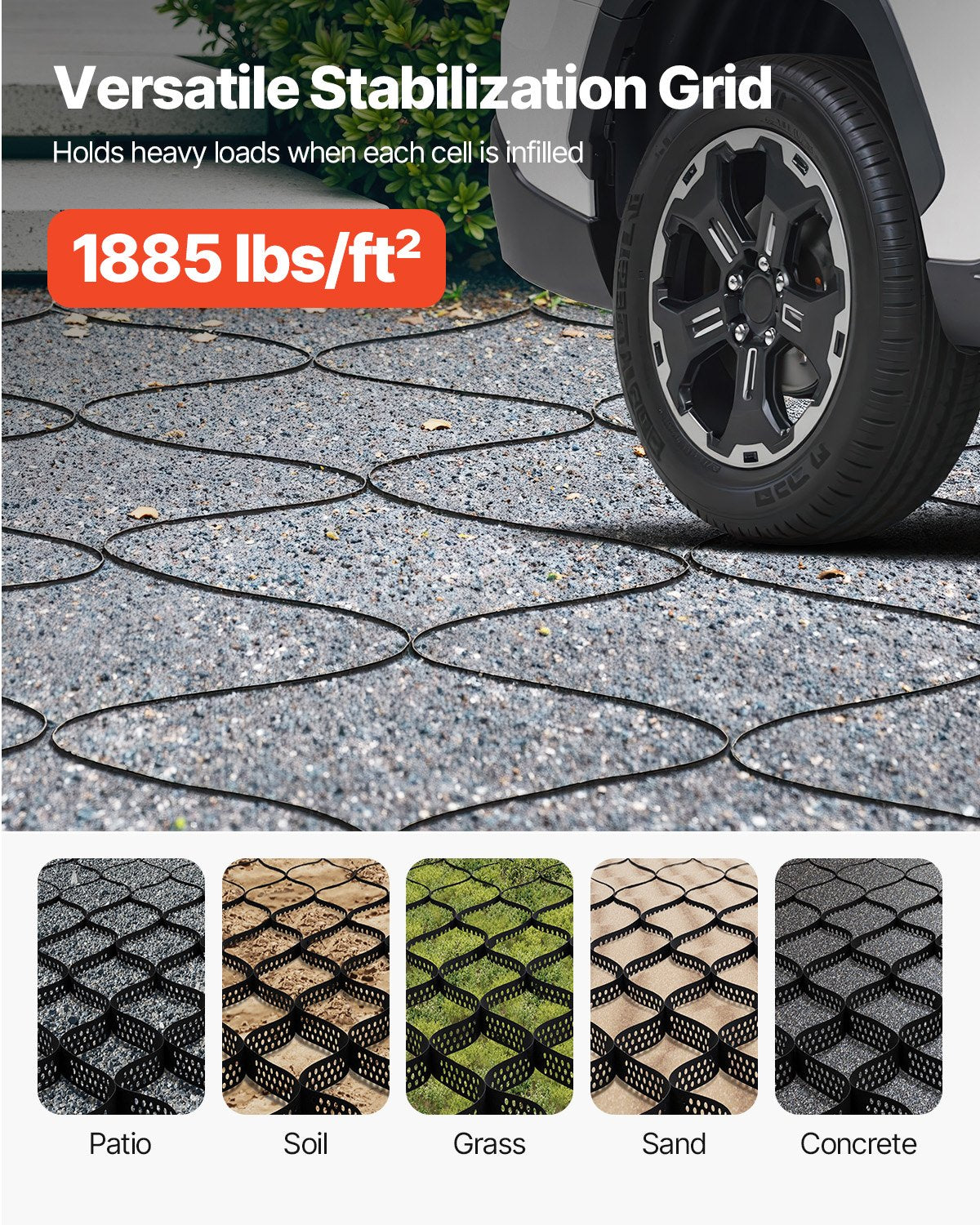 Gravel Grid, 2 Inch Depth, 32.81 x 9.84 FT / 10000 x 3000 mm, 1880 LBS Per Sq ft Grass Ground Retainer, V952-JDWG2INCH328XV8M0001V0