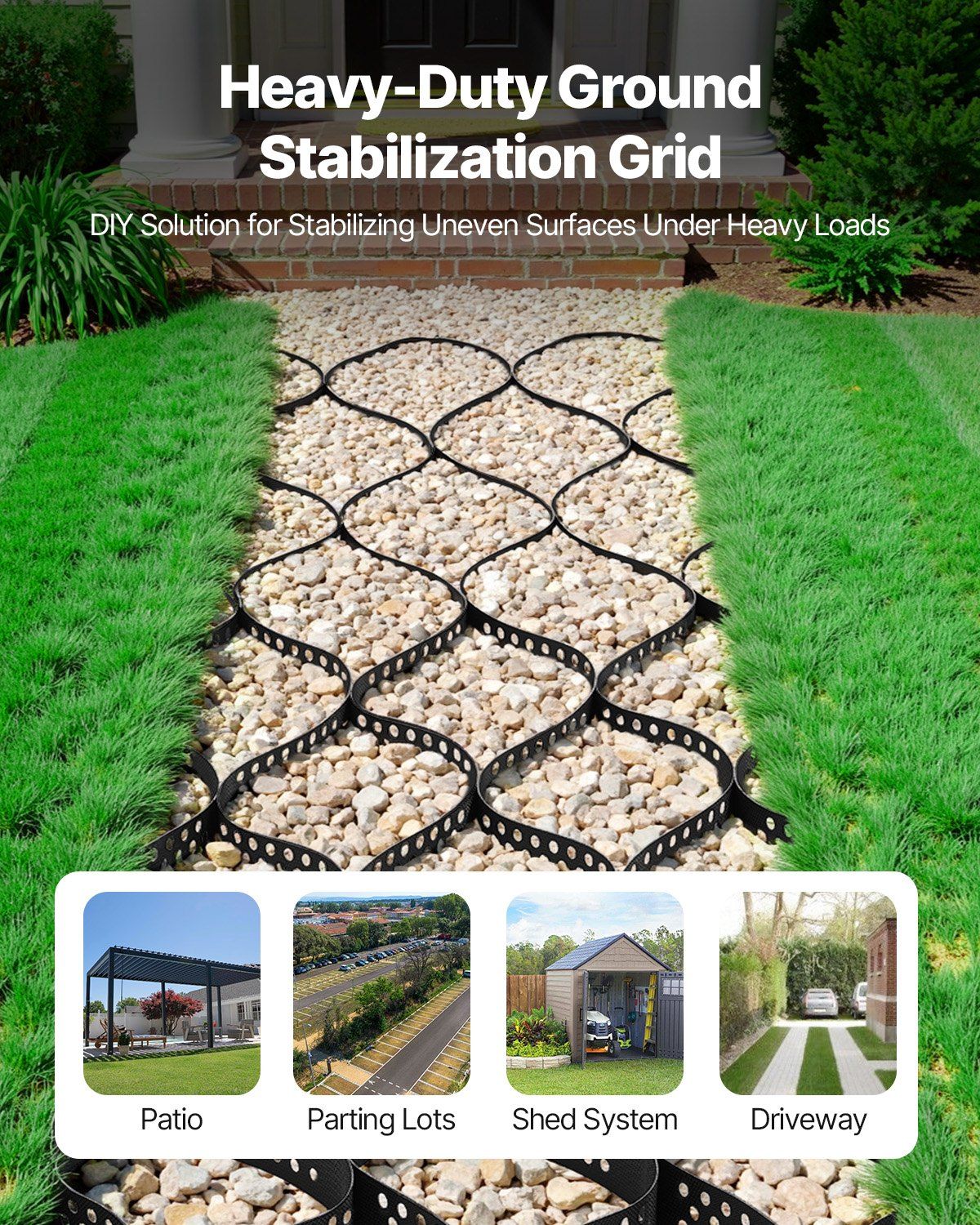 Gravel Grid, 75mm Depth, 5.2 x 2.7m, 853kg Per Sq ft Grass Ground Retainer, Permeable Geo Grids Driveway V952-JDWG3INCH179IELUT001V0