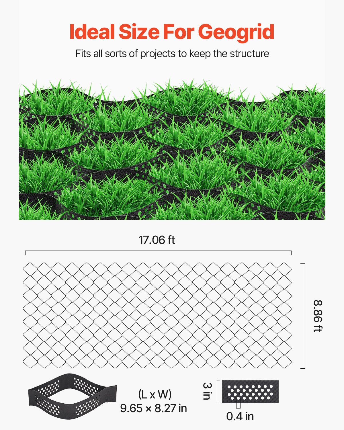 Gravel Grid, 75mm Depth, 5.2 x 2.7m, 853kg Per Sq ft Grass Ground Retainer, Permeable Geo Grids Driveway V952-JDWG3INCH179IELUT001V0