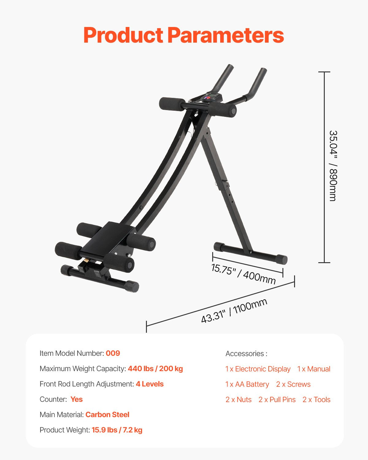AB Workout Machine Equipment Home Gym Core Abdominal Trainers Adjustable V952-JFJQGSHGDHKXT430MV9
