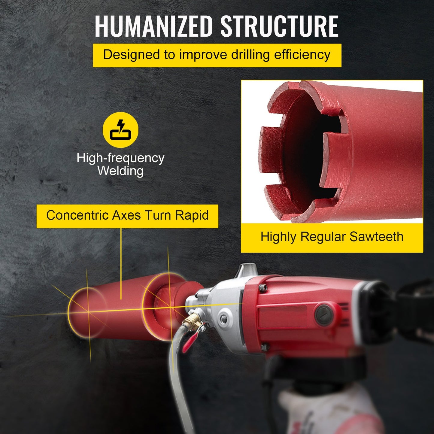Dry Diamond Core Drill 2.5"/ 63mm Dia. Hole Cutter for Concrete Masonry V952-JGSKZY2.514INCPD9V0