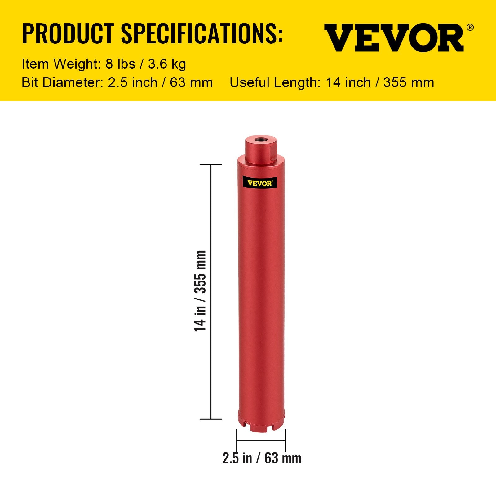 Dry Diamond Core Drill 2.5"/ 63mm Dia. Hole Cutter for Concrete Masonry V952-JGSKZY2.514INCPD9V0