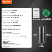Core Drill Bit, 4" Wet/Dry Diamond Core Drill Bits for Brick and Block, Concrete Core Drill Bit with Pilot V952-JGSQXZTGSS10CDJZEV0