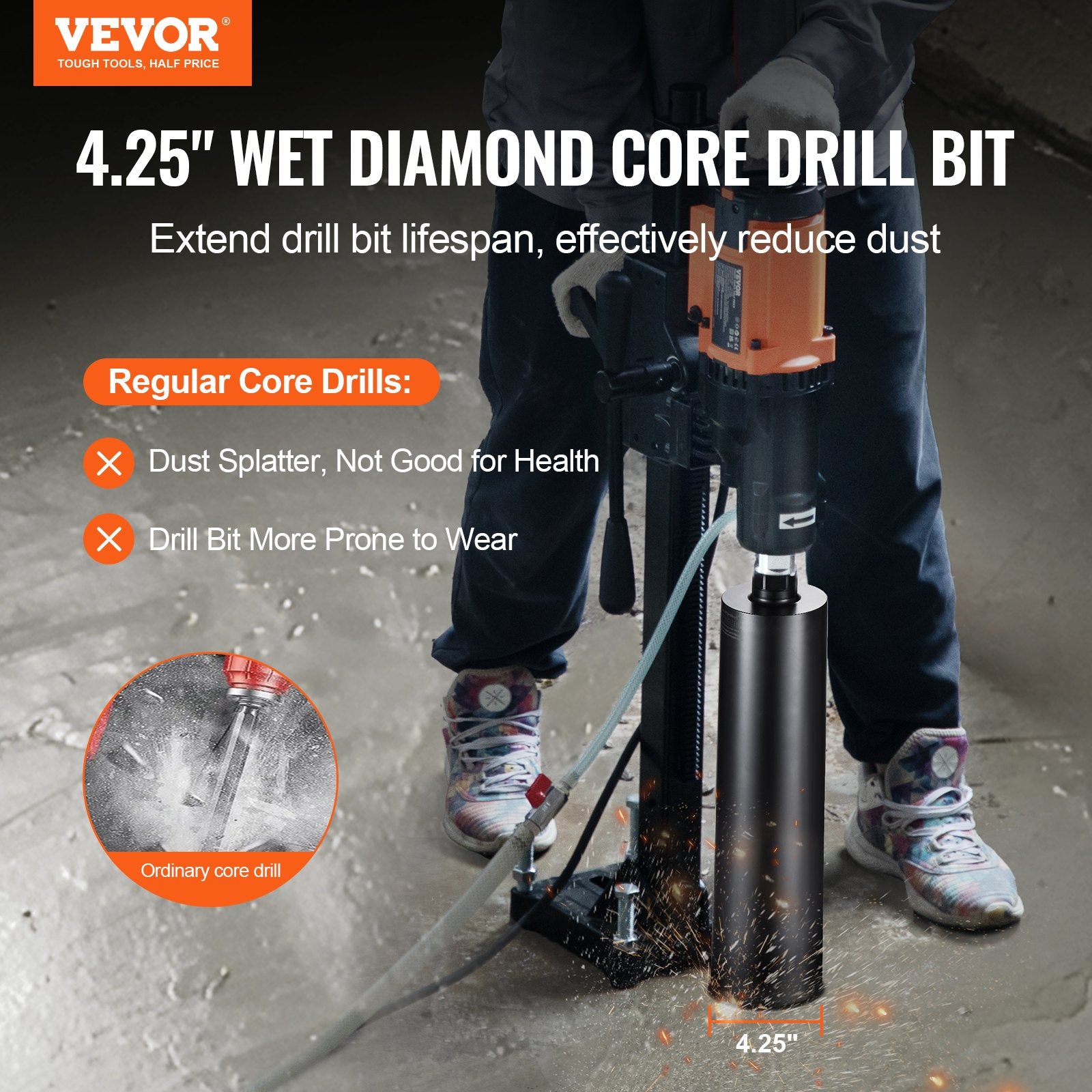 Core Drill Bit, 4.25" Wet Diamond Core Drill Bits, 14" Drilling Depth Concrete Core Drill Bit with Saw Blade, V952-JGSQXZTSS108Y2FEOV0