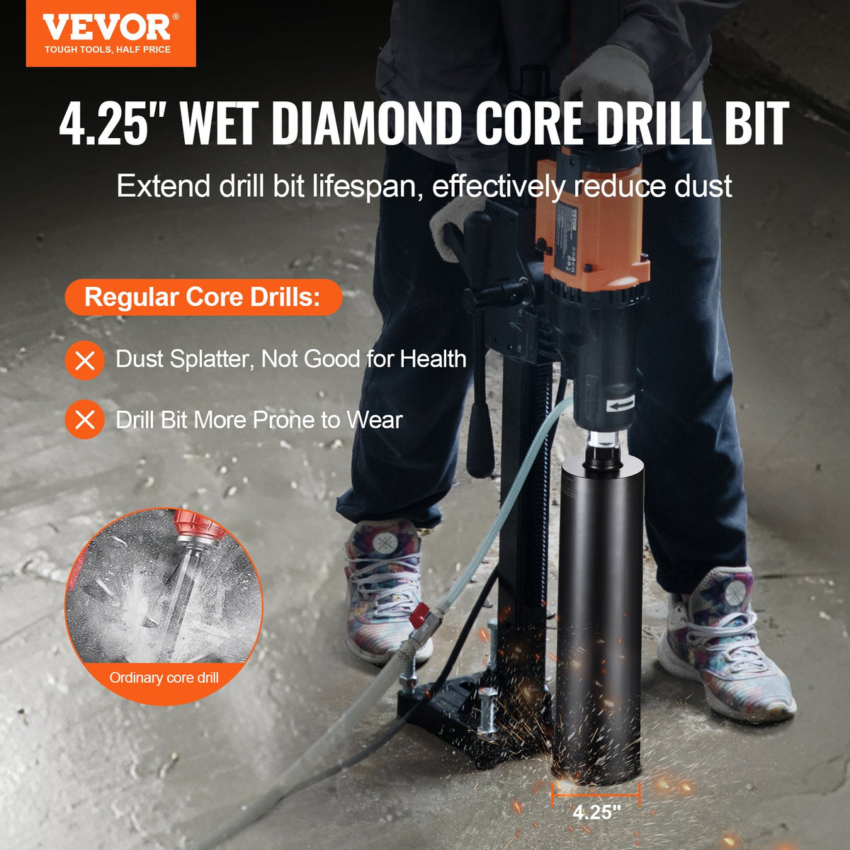 Core Drill Bit, 4.25" Wet Diamond Core Drill Bits, 14" Drilling Depth Concrete Core Drill Bit with Saw Blade, V952-JGSQXZTSS108Y2FEOV0