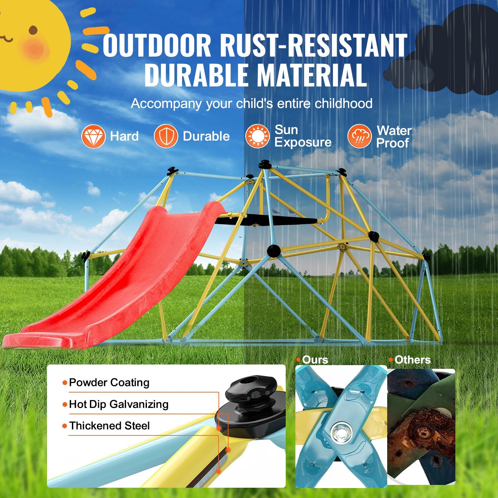 Climbing Dome, 8FT Geometric Dome Climber with Slide, for Kids 3 to 9 Years Old, Jungle Gym Supports 600LBS V952-JHPDYX10FTHT5WB8CV0