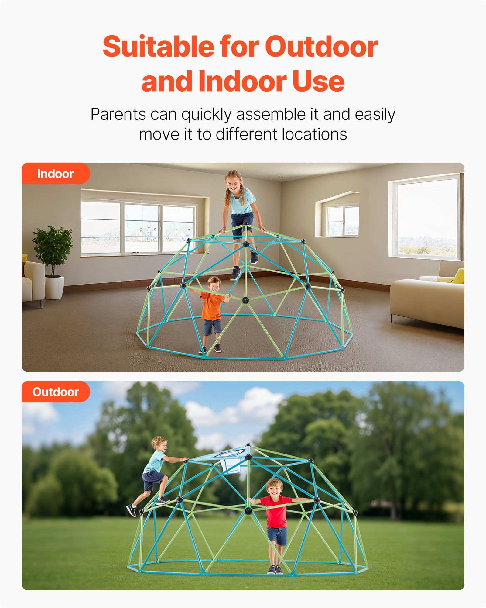 Climbing Dome, 305cm Geometric Dome Climber for Kids, 453kg Loading Jungle Gym Playground with Octopus Net & V952-JHPDZJ10FTLQ8X834001V0