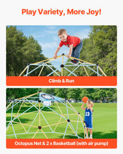 Climbing Dome, 305cm Geometric Dome Climber, 453kg Loading Jungle Gym Playground with 2 Basketballs & Octopus V952-JHPDZJ10FTLQDD2DJ001V0