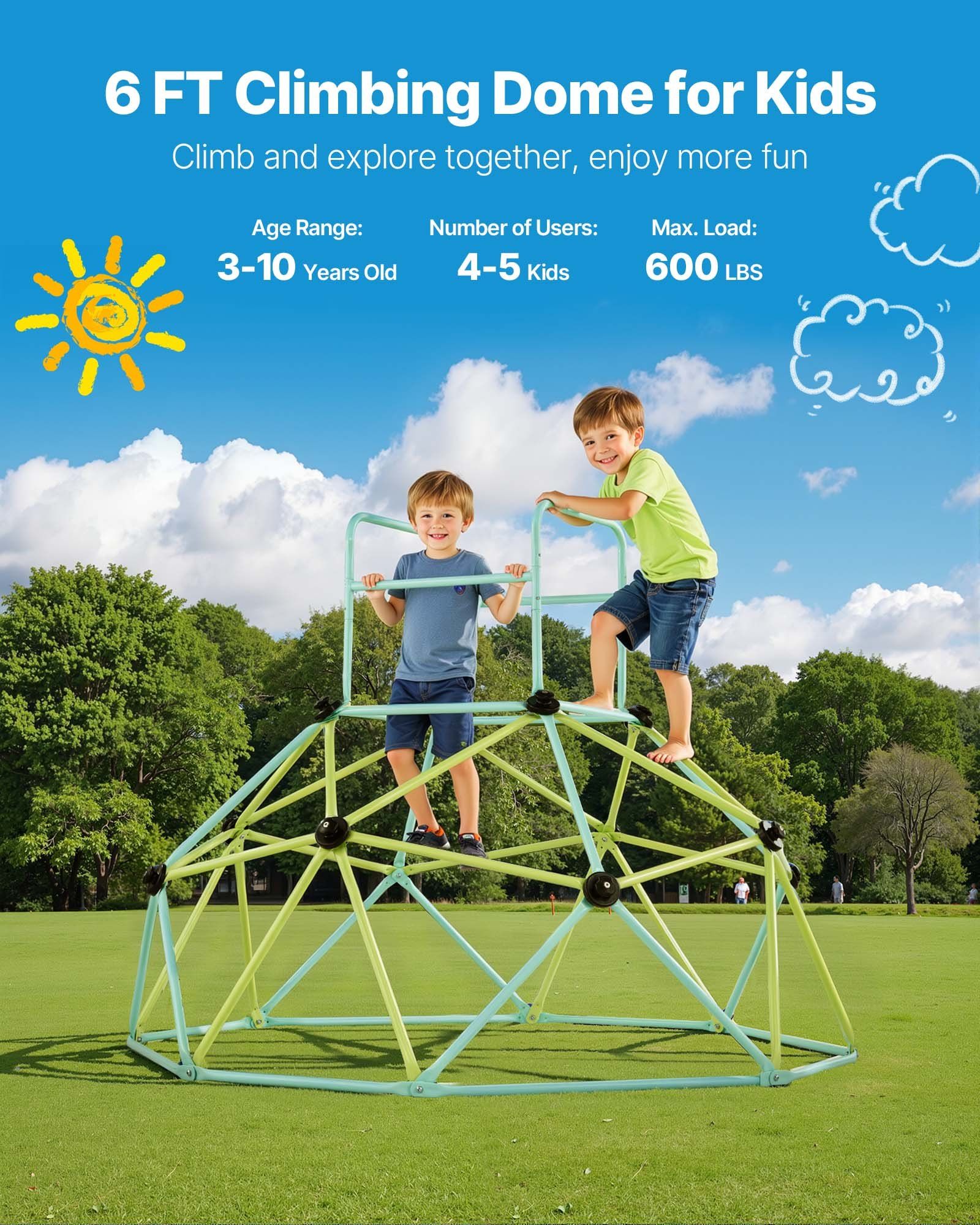Climbing Dome, 183cm Geometric Dome Climber for Kids, 270kg Loading Indoor/Outdoor Jungle Gym Playground, V952-JHPDZJ6FTWPJA3CK6001V0