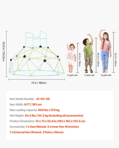 Climbing Dome, 183cm Geometric Dome Climber for Kids, 270kg Loading Indoor/Outdoor Jungle Gym Playground, V952-JHPDZJ6FTWPJA3CK6001V0