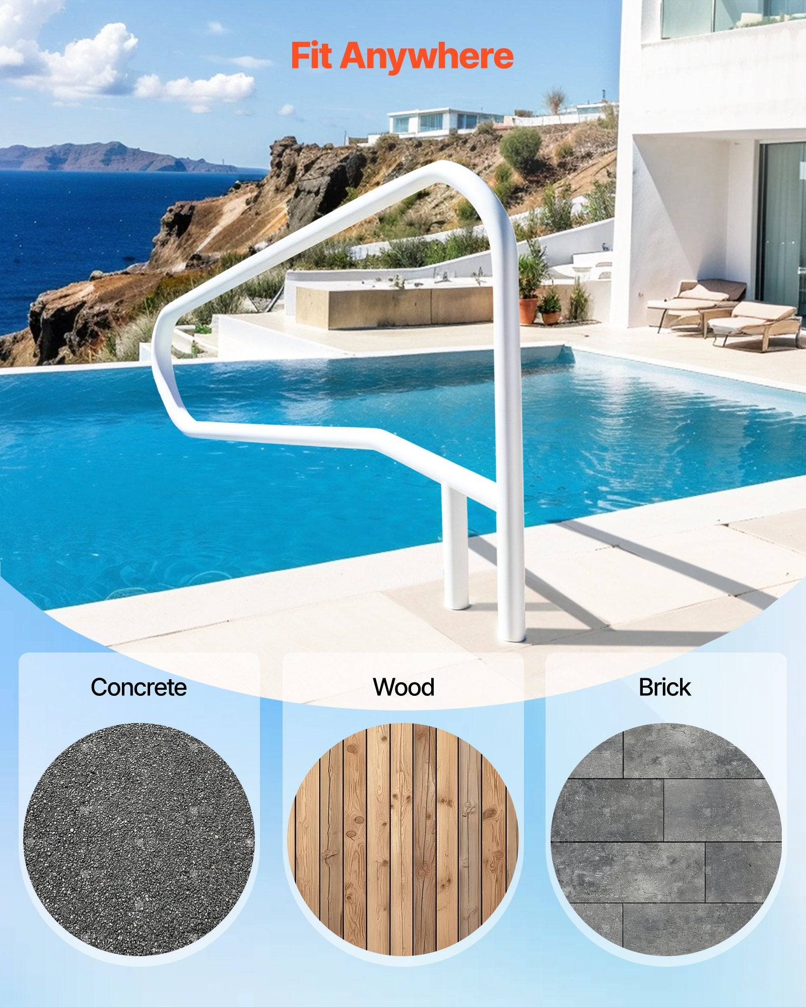 Pool Rail, 137.1 x 81.3 cm Pool Handrail, 100kg Load Capacity Heavy Duty Stainless Steel Swimming Handrail, V952-JHWYCFSYM543LPJGA001V0