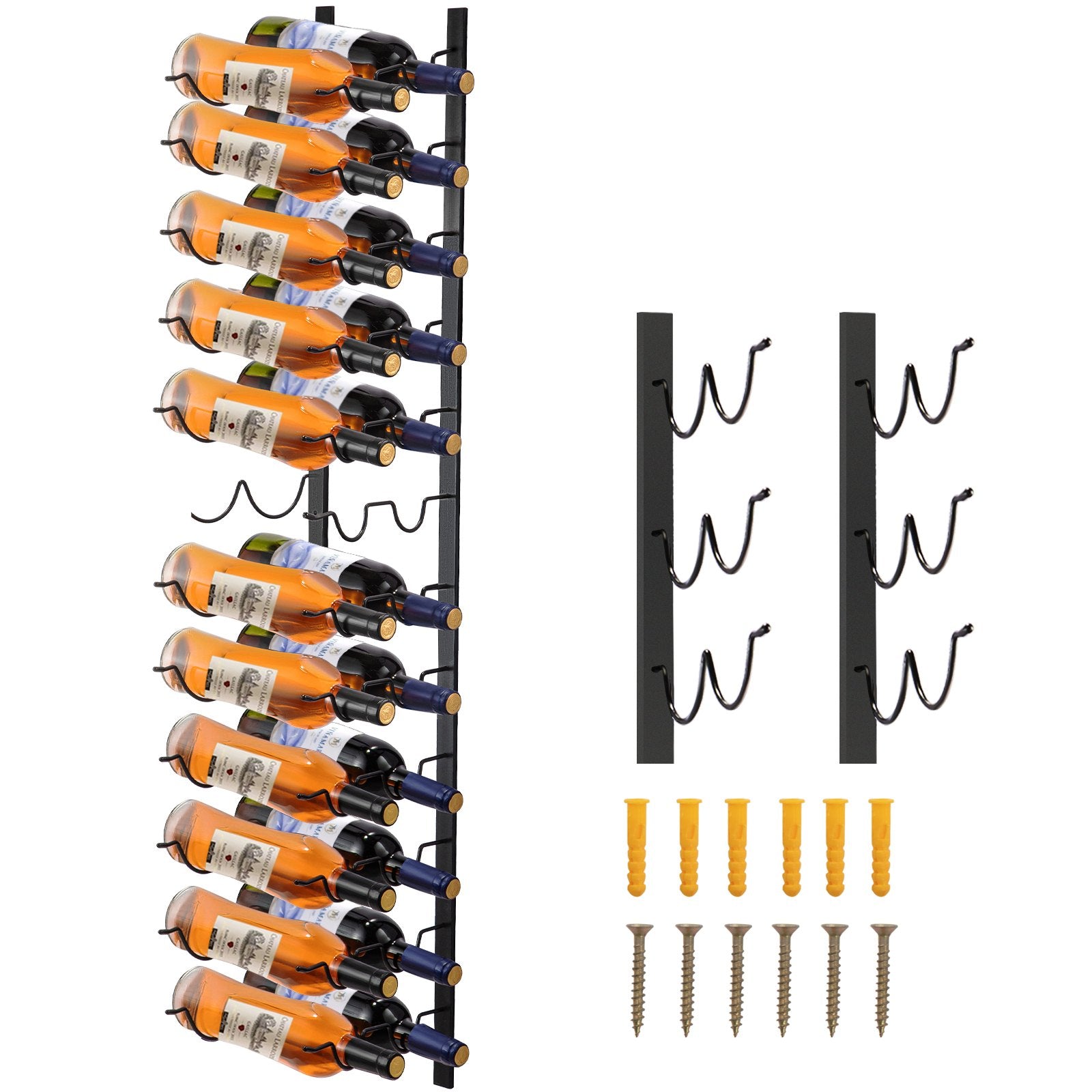 Wall Mounted Wine Rack, 12x2 Bottles Wine Holder Towel Rack, Black Steel Vertical Wine Rack, Modern V952-JJBGSBXG24PSC0001V0