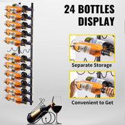 Wall Mounted Wine Rack, 12x2 Bottles Wine Holder Towel Rack, Black Steel Vertical Wine Rack, Modern V952-JJBGSBXG24PSC0001V0