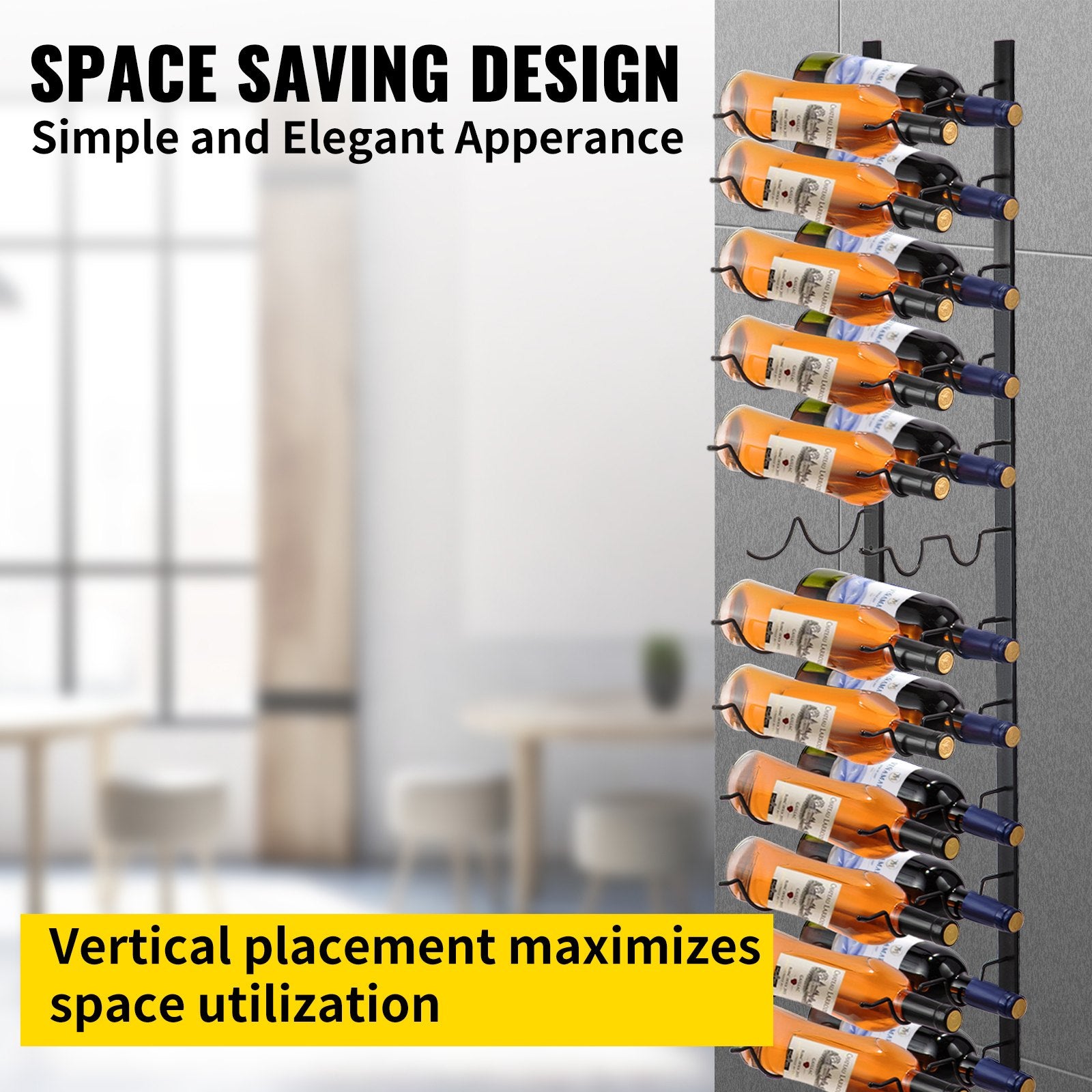 Wall Mounted Wine Rack, 12x2 Bottles Wine Holder Towel Rack, Black Steel Vertical Wine Rack, Modern V952-JJBGSBXG24PSC0001V0