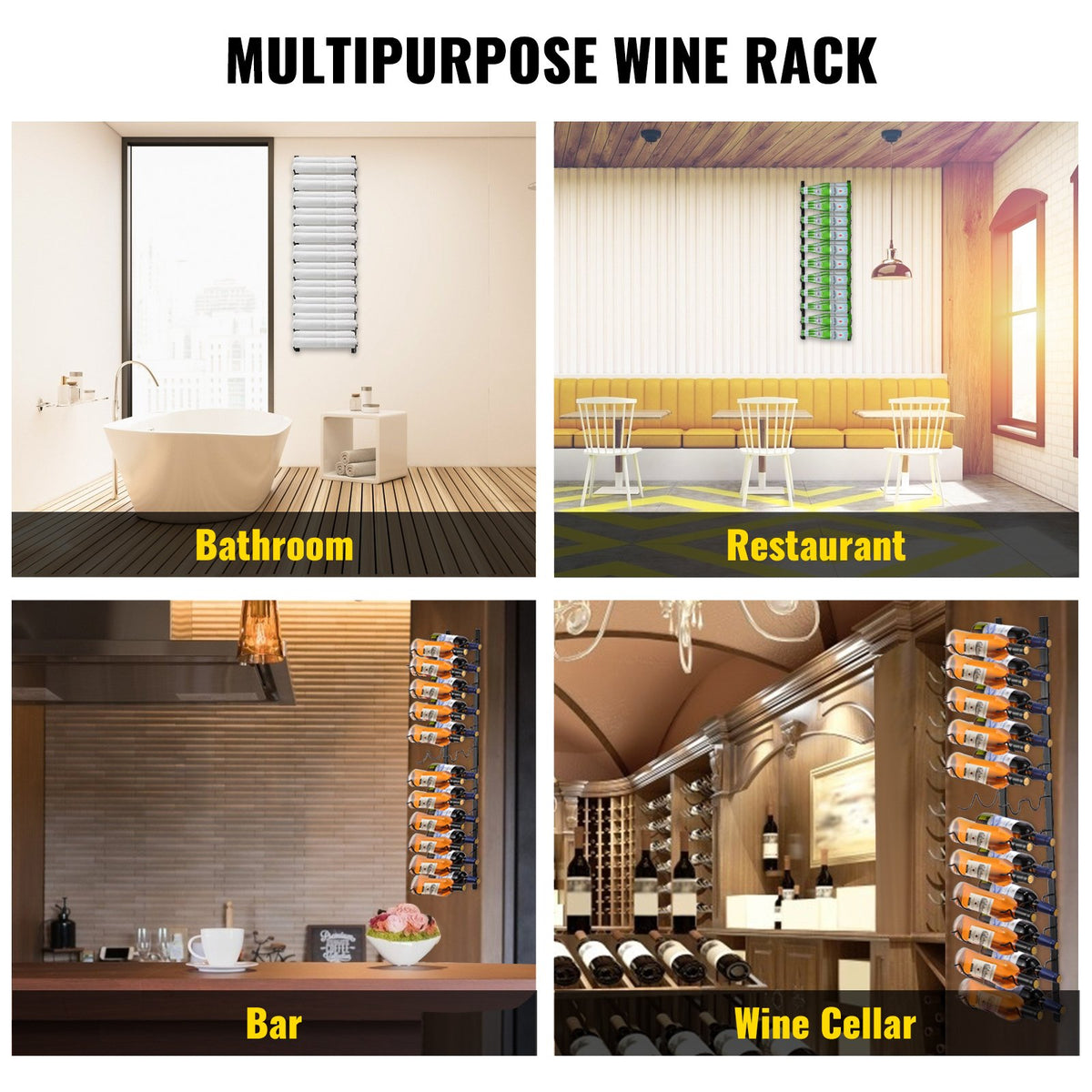 Wall Mounted Wine Rack, 12x2 Bottles Wine Holder Towel Rack, Black Steel Vertical Wine Rack, Modern V952-JJBGSBXG24PSC0001V0