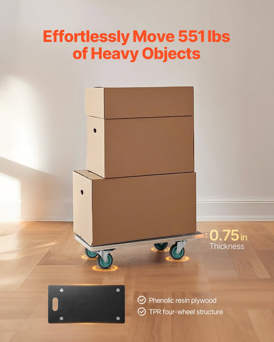 Furniture Dolly, 551 lbs Load Capacity, Furniture Moving Dollies with 4 TPR Silent Wheels, Rectangle V952-JJBYTCPBJHB236VS4V0