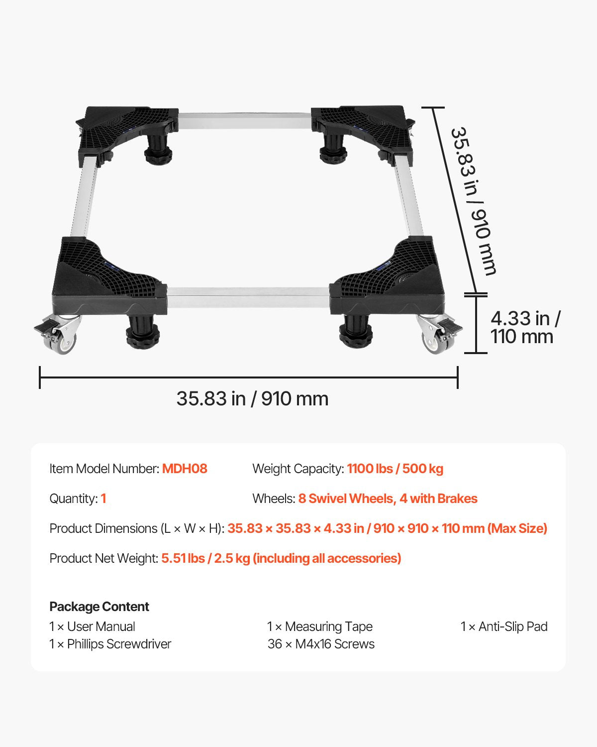 Fridge Stand Mobile Base, 1100 lbs Load Capacity, Washing Machine Stand with 8 Locking Twin Wheels and 4 V952-JJBYTCSJSLG2YEKPTV0