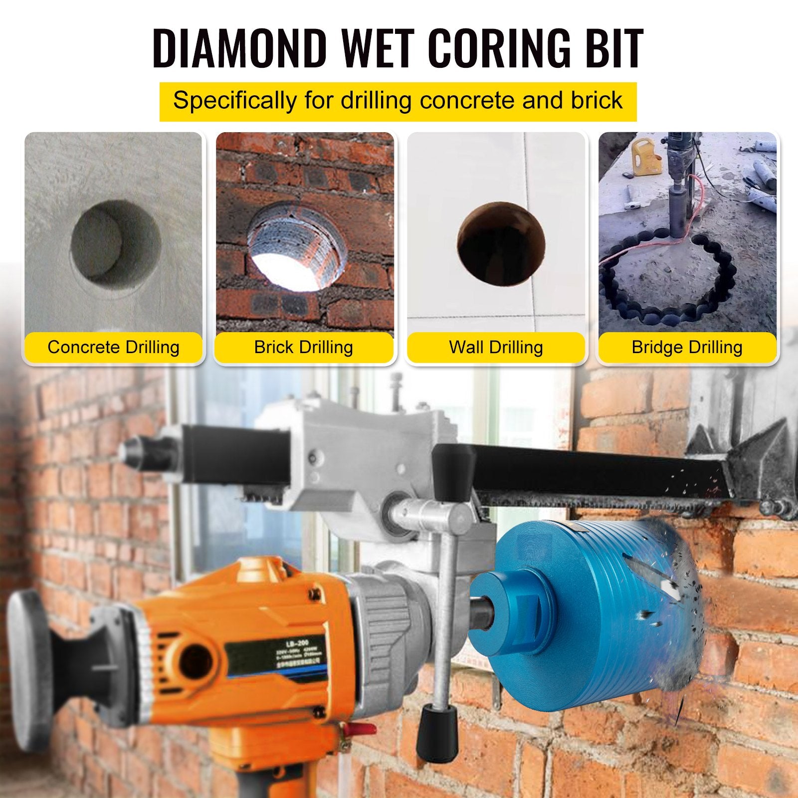 Dry Core Drill Bit, 88.9 mm Diameter 11 Threaded, 241.3mm Depth Diamond Coring Bore Tool with a Pilot Bit & V952-JJGS13.59.5IN2MQGV0