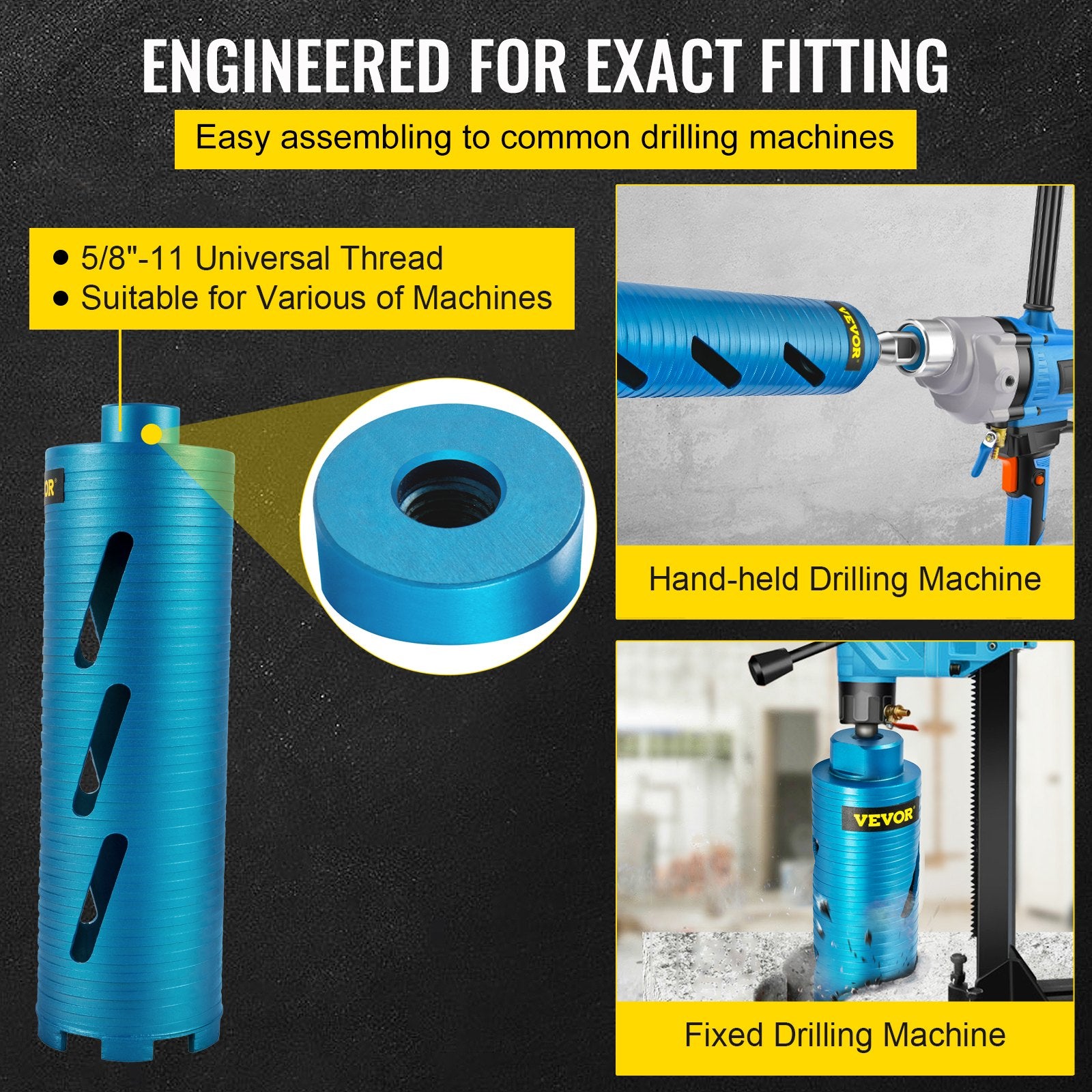 Dry Core Drill Bit, 88.9 mm Diameter 11 Threaded, 241.3mm Depth Diamond Coring Bore Tool with a Pilot Bit & V952-JJGS13.59.5IN2MQGV0