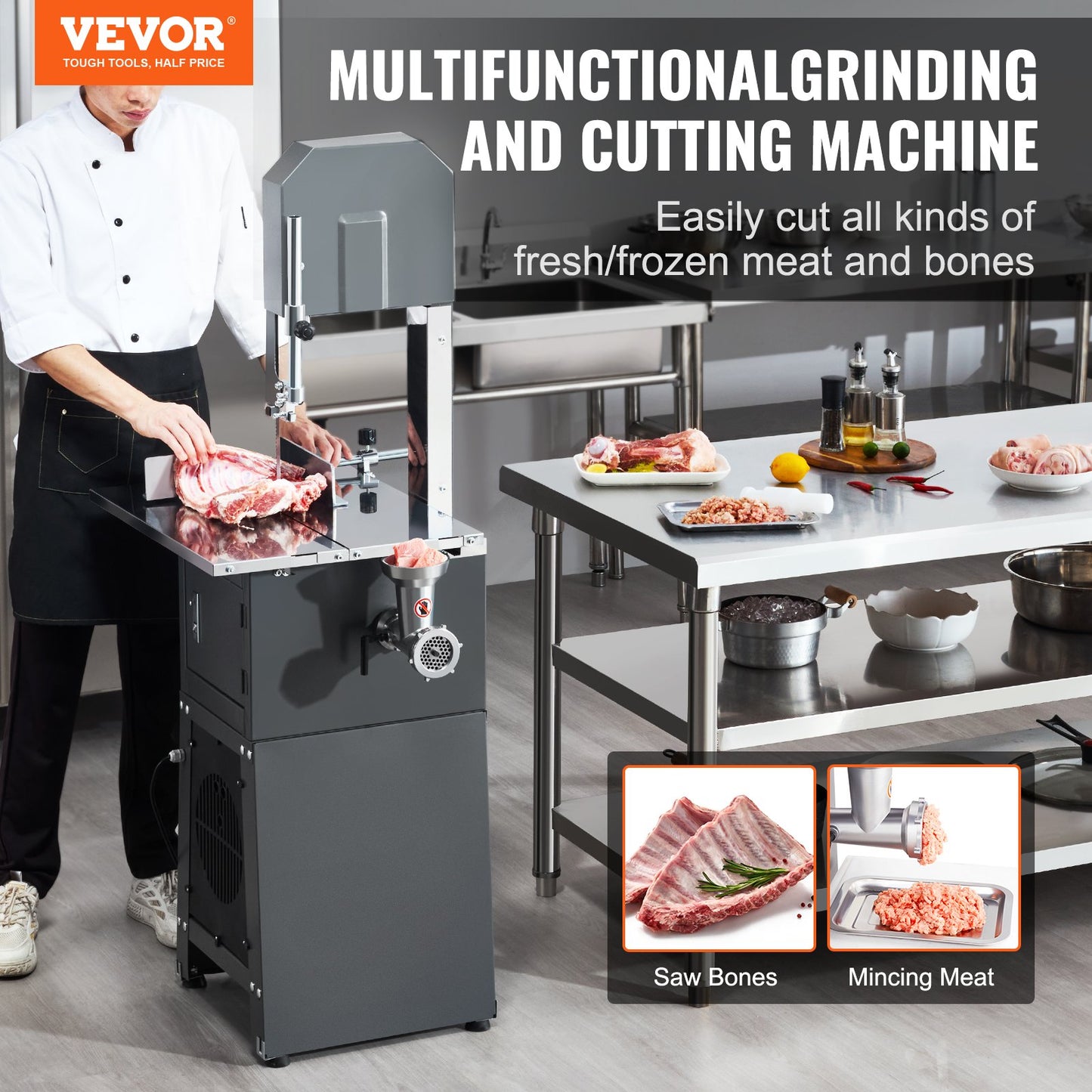 550W Commercial Electric Meat Bandsaw Stainless Steel Bone Sawing Machine V952-JJSJGJ550WTQJ45TUV3