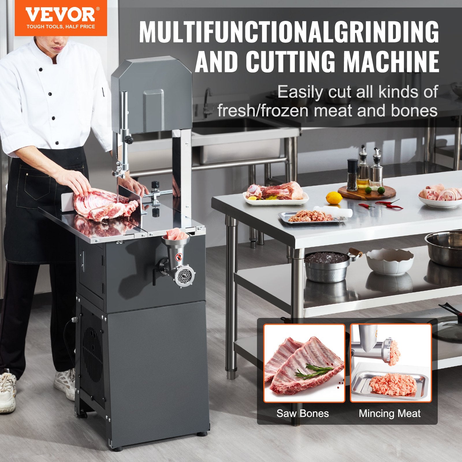 550W Commercial Electric Meat Bandsaw Stainless Steel Bone Sawing Machine V952-JJSJGJ550WTQJ45TUV3