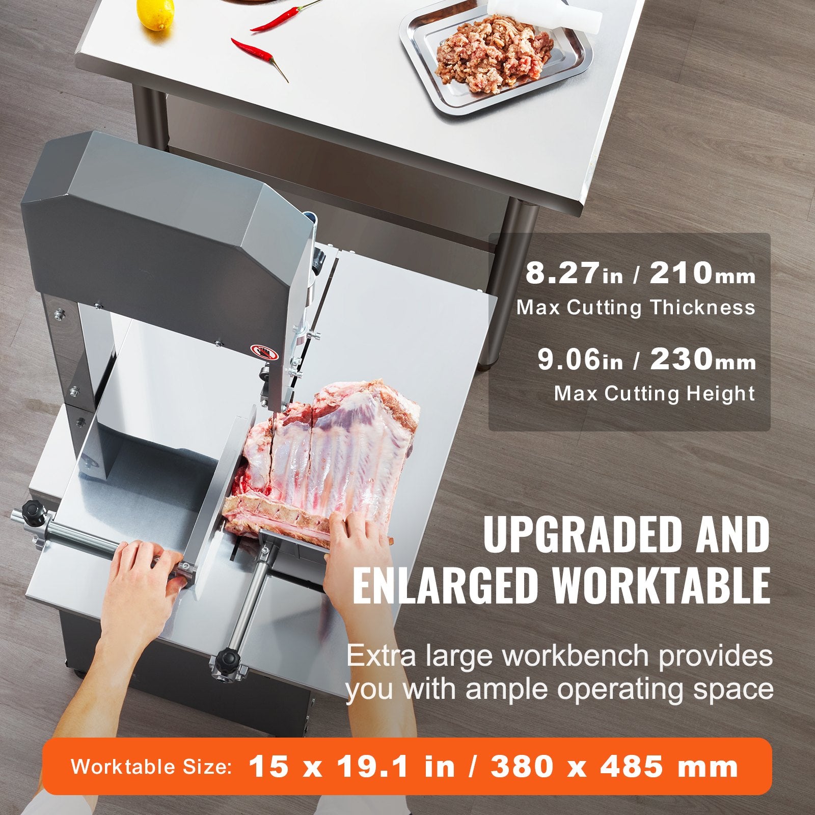 550W Commercial Electric Meat Bandsaw Stainless Steel Bone Sawing Machine V952-JJSJGJ550WTQJ45TUV3