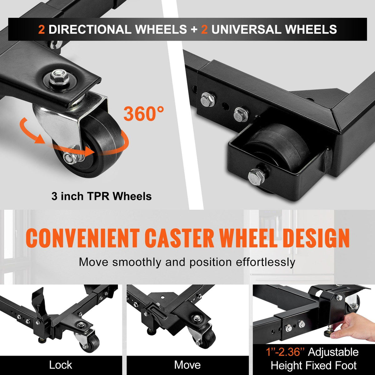 Mobile Base, 680.3 kg Capacity, Adjustable from 457.2 x 609.6 mm to 673.1 x 800.7 mm, Heavy Duty Universal V952-JJYDDZ1500LBNTWJXV0
