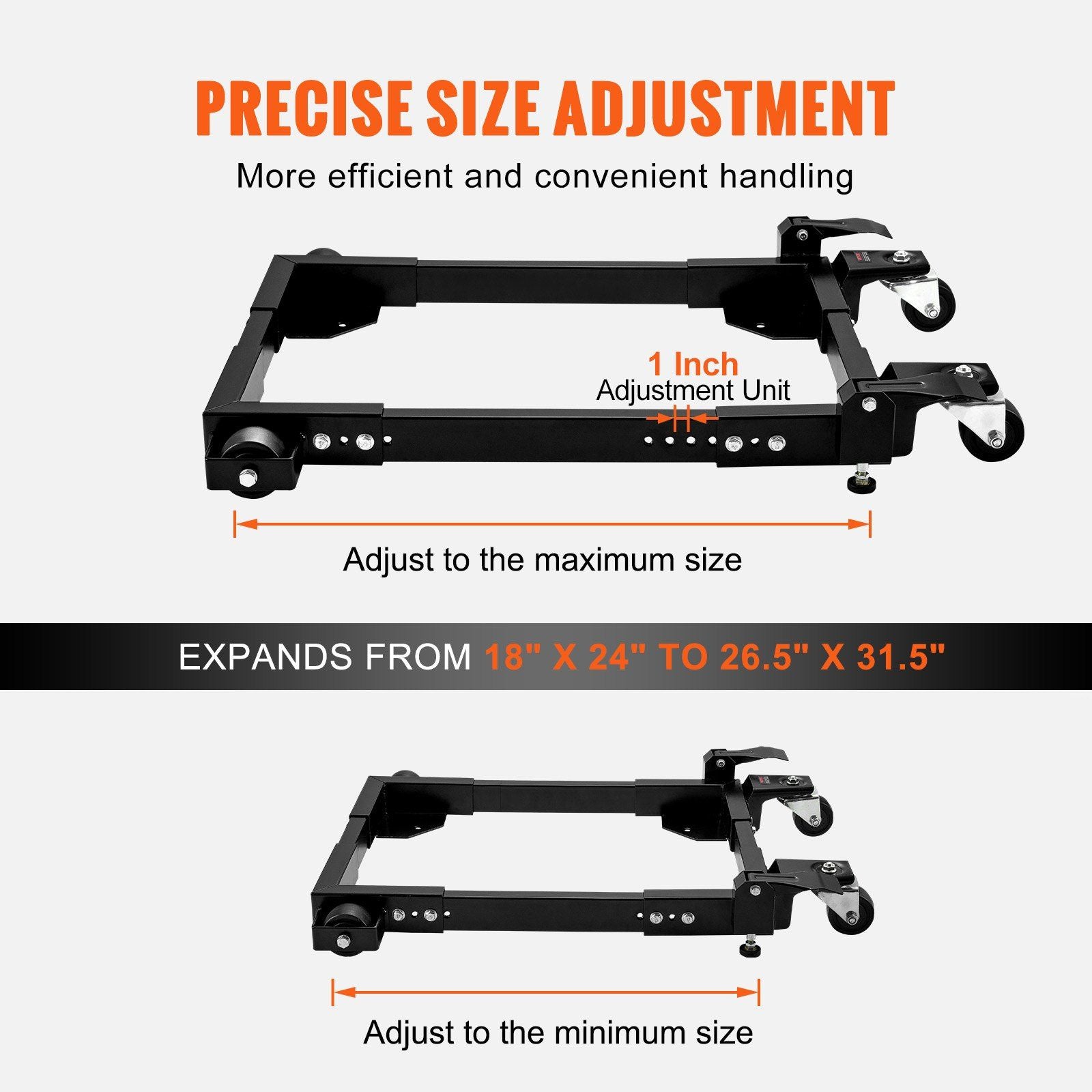 Mobile Base, 680.3 kg Capacity, Adjustable from 457.2 x 609.6 mm to 673.1 x 800.7 mm, Heavy Duty Universal V952-JJYDDZ1500LBNTWJXV0
