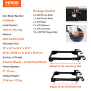 Mobile Base, 680.3 kg Capacity, Adjustable from 457.2 x 609.6 mm to 673.1 x 800.7 mm, Heavy Duty Universal V952-JJYDDZ1500LBNTWJXV0