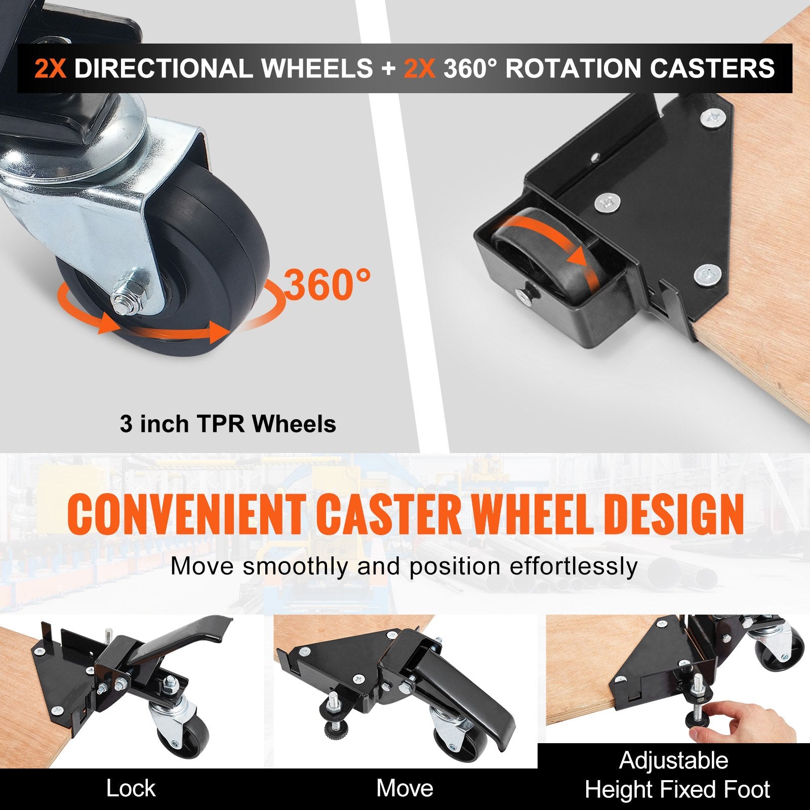 Mobile Base, 181.4 kg Capacity, Adjustable from 241.3 x 241.3 mm to Infinity, Heavy Duty Universal Mobile V952-JJYDDZ400LBSQQG4FV0