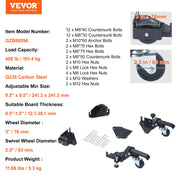 Mobile Base, 181.4 kg Capacity, Adjustable from 241.3 x 241.3 mm to Infinity, Heavy Duty Universal Mobile V952-JJYDDZ400LBSQQG4FV0