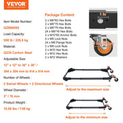 Mobile Base, 226.8 kg Capacity, Adjustable from 304 x 304 mm to 914 x 914 mm, Heavy Duty Universal Mobile V952-JJYDDZ500LBSHIHL0V0