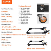 Mobile Base, 295.5 kg Capacity, Adjustable from 304 x 304 mm to 914 x 914 mm, Heavy Duty Universal Mobile V952-JJYDDZ650LBSLTP7RV0