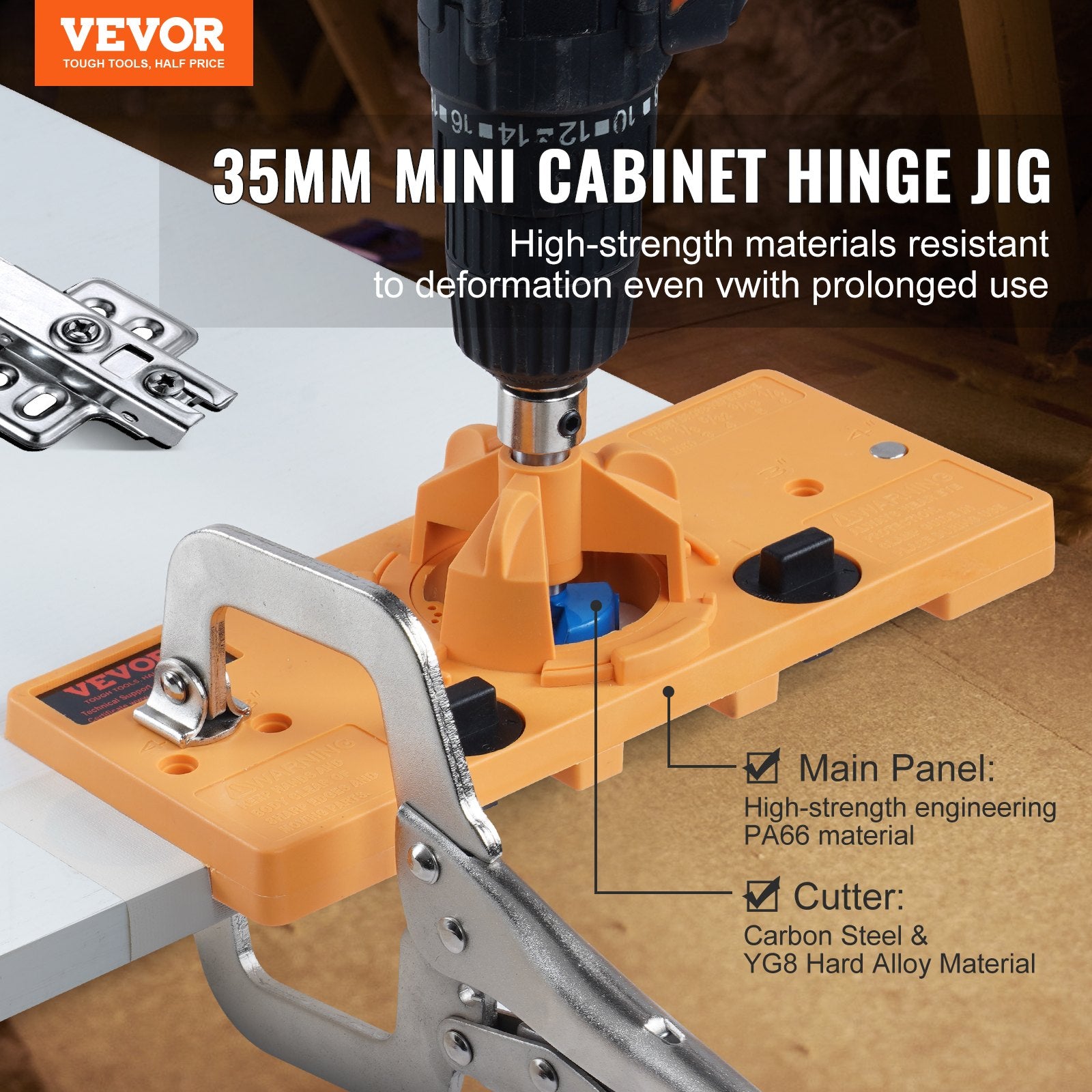 Concealed Hinge Jig, Cabinet Hinge Jig with C-Type Clamp and Accessories, PA66 Nylon and Steel Material, V952-JLDWKKQMINIS40G22V0