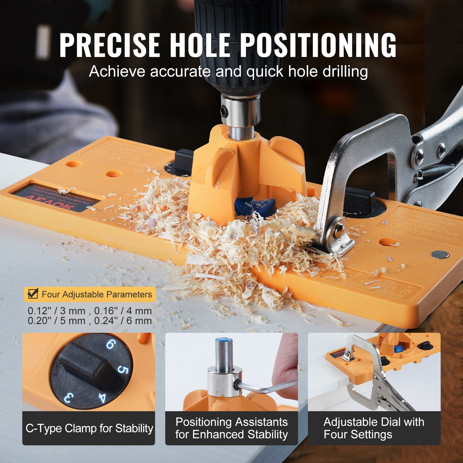 Concealed Hinge Jig, Cabinet Hinge Jig with C-Type Clamp and Accessories, PA66 Nylon and Steel Material, V952-JLDWKKQMINIS40G22V0