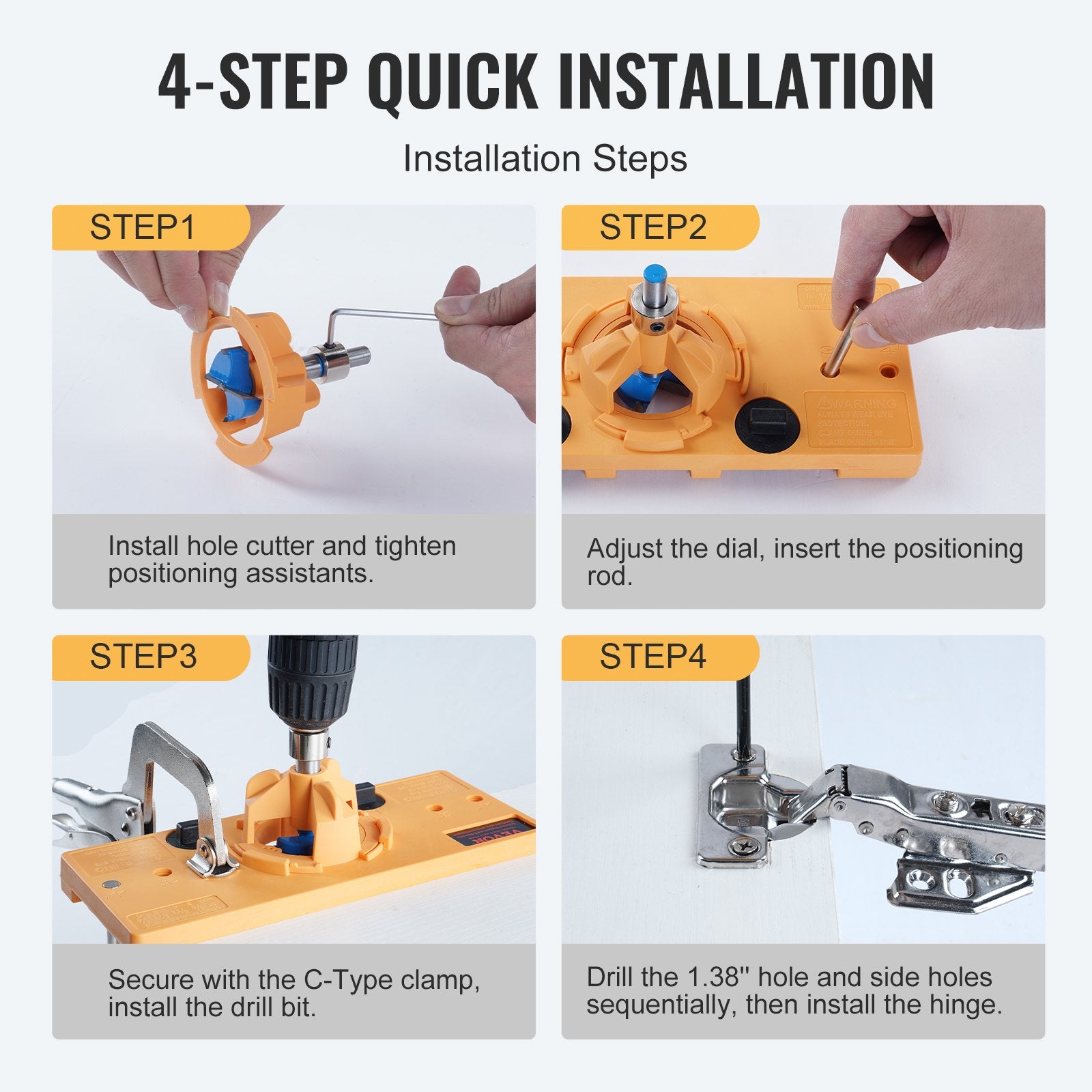 Concealed Hinge Jig, Cabinet Hinge Jig with C-Type Clamp and Accessories, PA66 Nylon and Steel Material, V952-JLDWKKQMINIS40G22V0