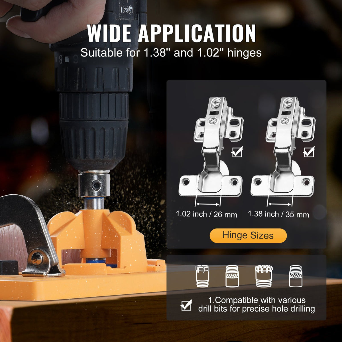 Concealed Hinge Jig, Cabinet Hinge Jig with C-Type Clamp and Accessories, PA66 Nylon and Steel Material, V952-JLDWKKQMINIS40G22V0