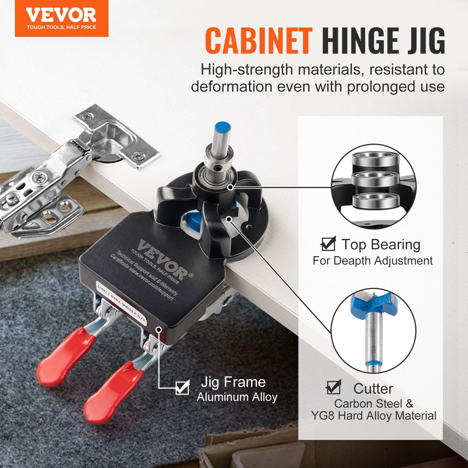 35 mm Concealed Door Hinge Jig, Aluminum Alloy Cabinet Hinge Jig, Accurate Locking Dual Clamp Fixation Hinge V952-JLDWKKQTS35MMM9D7V0