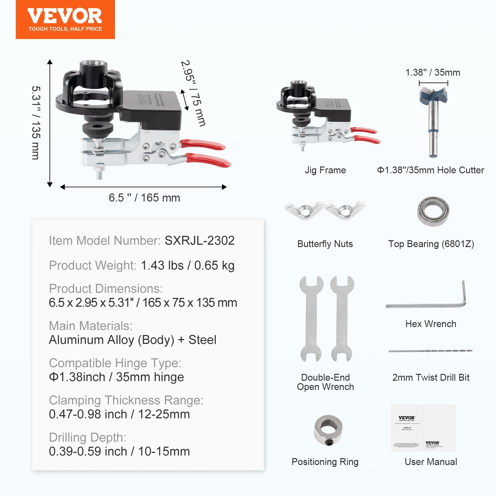 35 mm Concealed Door Hinge Jig, Aluminum Alloy Cabinet Hinge Jig, Accurate Locking Dual Clamp Fixation Hinge V952-JLDWKKQTS35MMM9D7V0