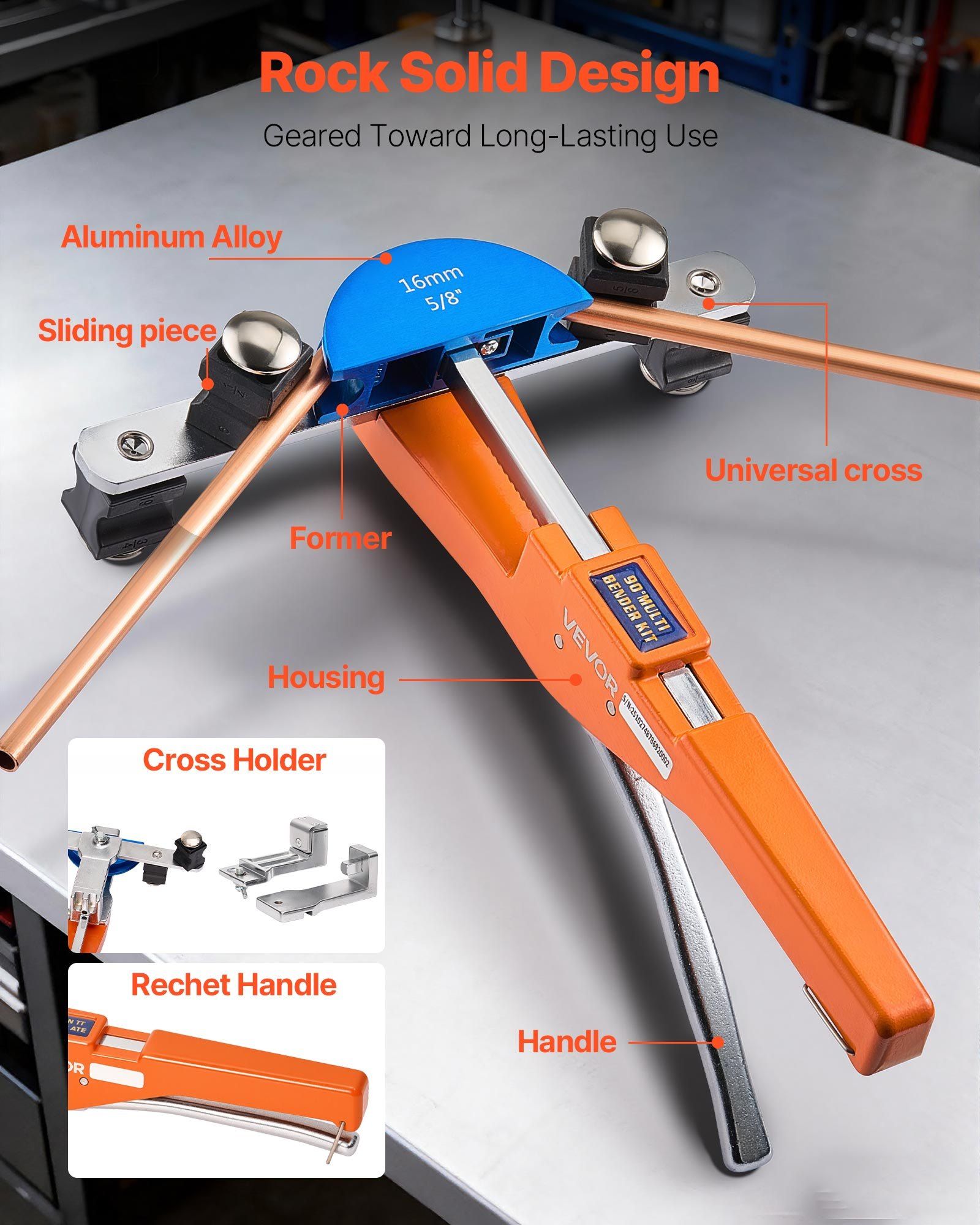 Tubing Bender Kit, 6 mm to 22 mm, Compact Ratcheting Tube Pipe Bender, Forward/Reverse Hand Bending Tool, V952-JLSDWGJJXKZFN75AS001V0