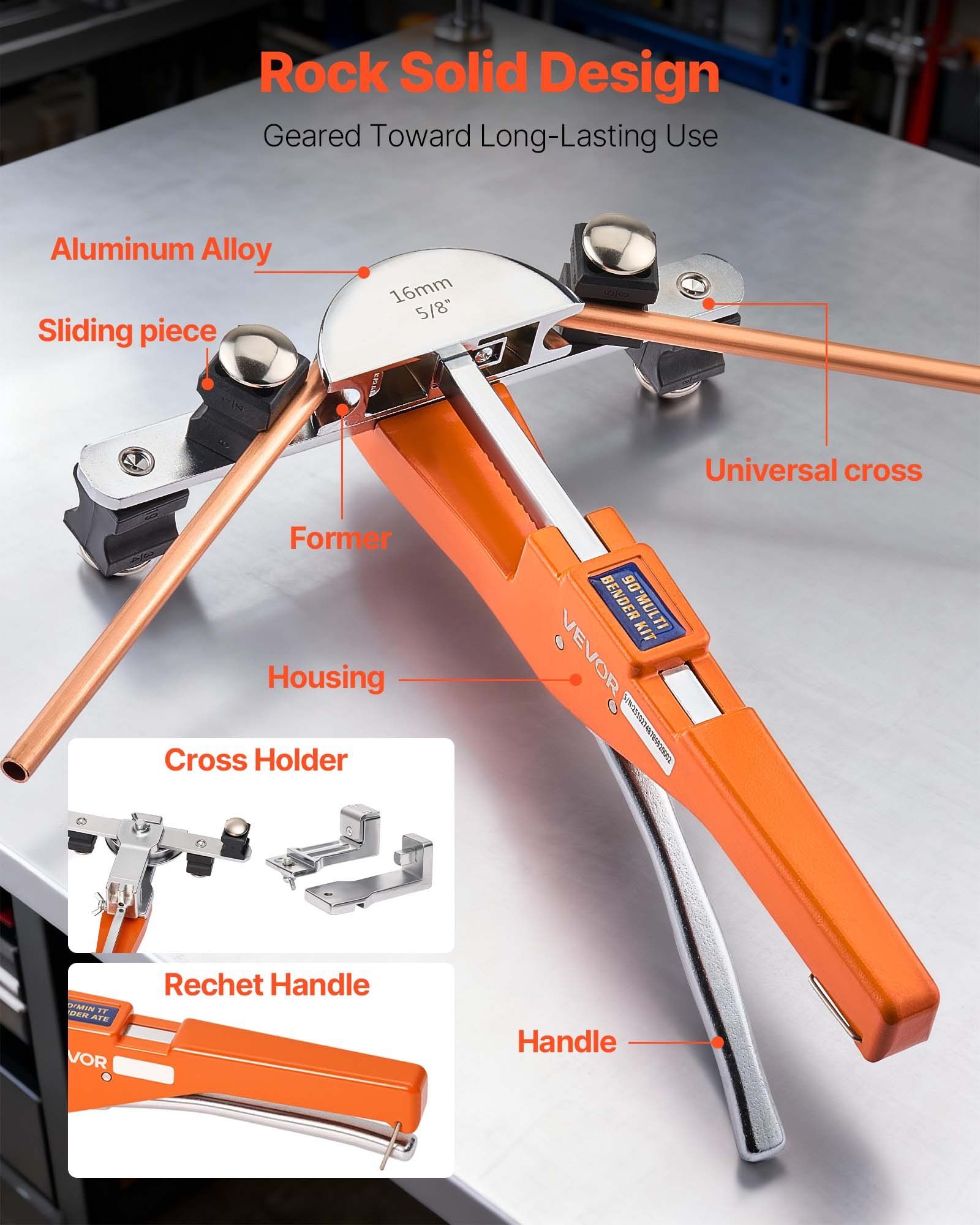 Tubing Bender Kit, 6 mm to 22 mm, Compact Ratcheting Tube Pipe Bender, Forward/Reverse Hand Bending Tool, V952-JLSDWGJJXKZFS7BA2001V0