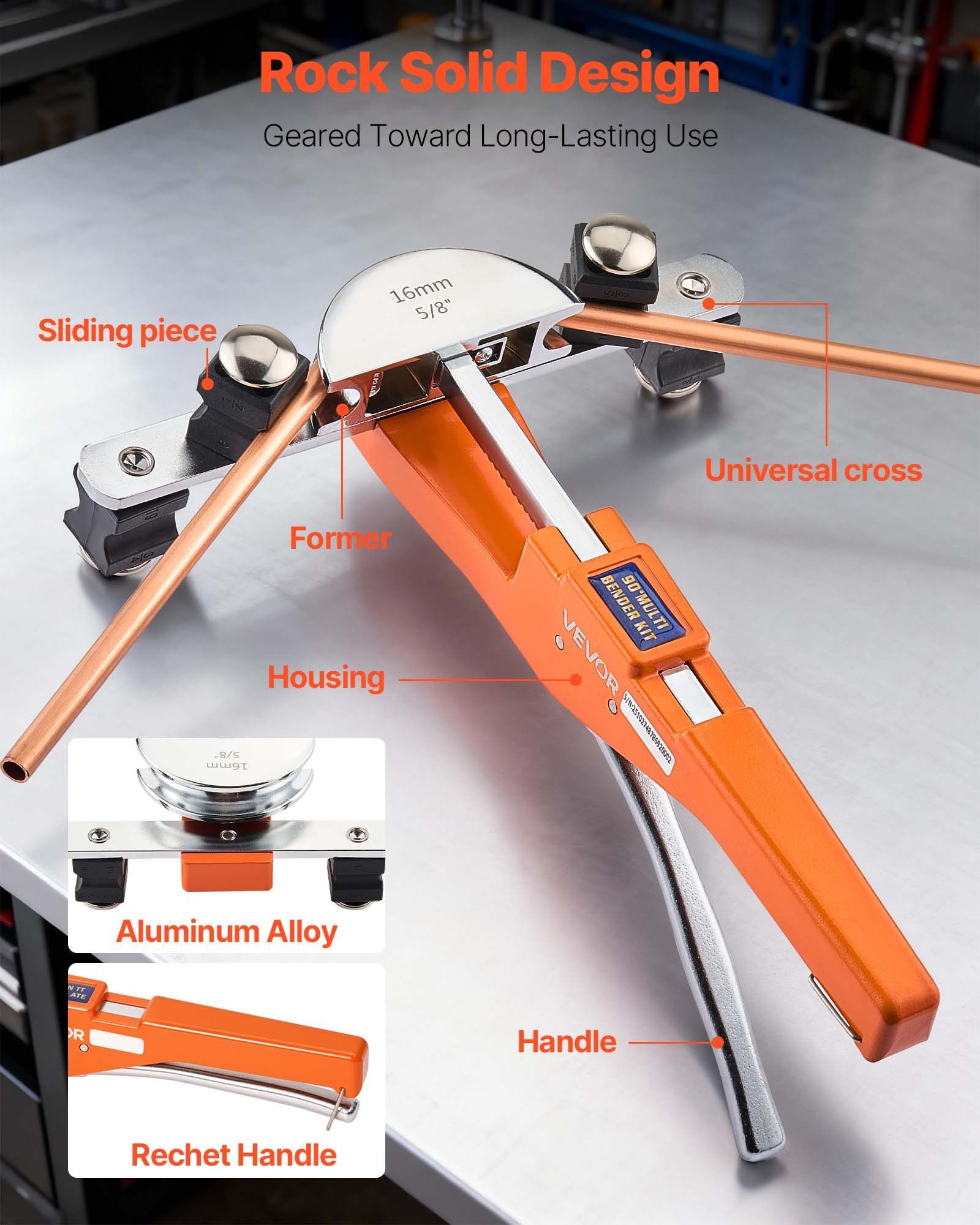 Tubing Bender Kit, 6 mm to 22 mm, Compact Ratcheting Tube Pipe Bender, Ratchet Hand Bending Tool, with 7 V952-JLSDWGJJXKZX48KMR001V0