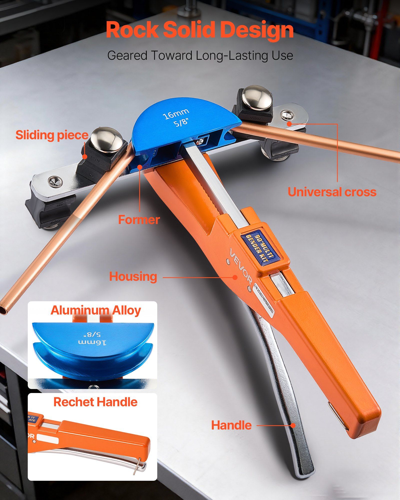 Tubing Bender Kit, 6 mm to 22 mm, Compact Ratcheting Tube Pipe Bender, Ratchet Hand Bending Tool, with 7 V952-JLSDWGJJXKZXCU7UC001V0