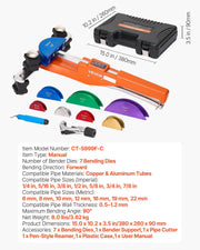 Tubing Bender Kit, 6 mm to 22 mm, Compact Ratcheting Tube Pipe Bender, Ratchet Hand Bending Tool, with 7 V952-JLSDWGJJXKZXCU7UC001V0