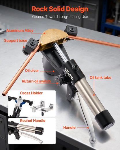 Hydraulic Tubing Bender Kit, 6 mm to 22 mm, Copper Tube Pipe Bender, Forward/Reverse HVAC Bending Tool, with V952-JLSDWGJYYKZFAHXDS001V0