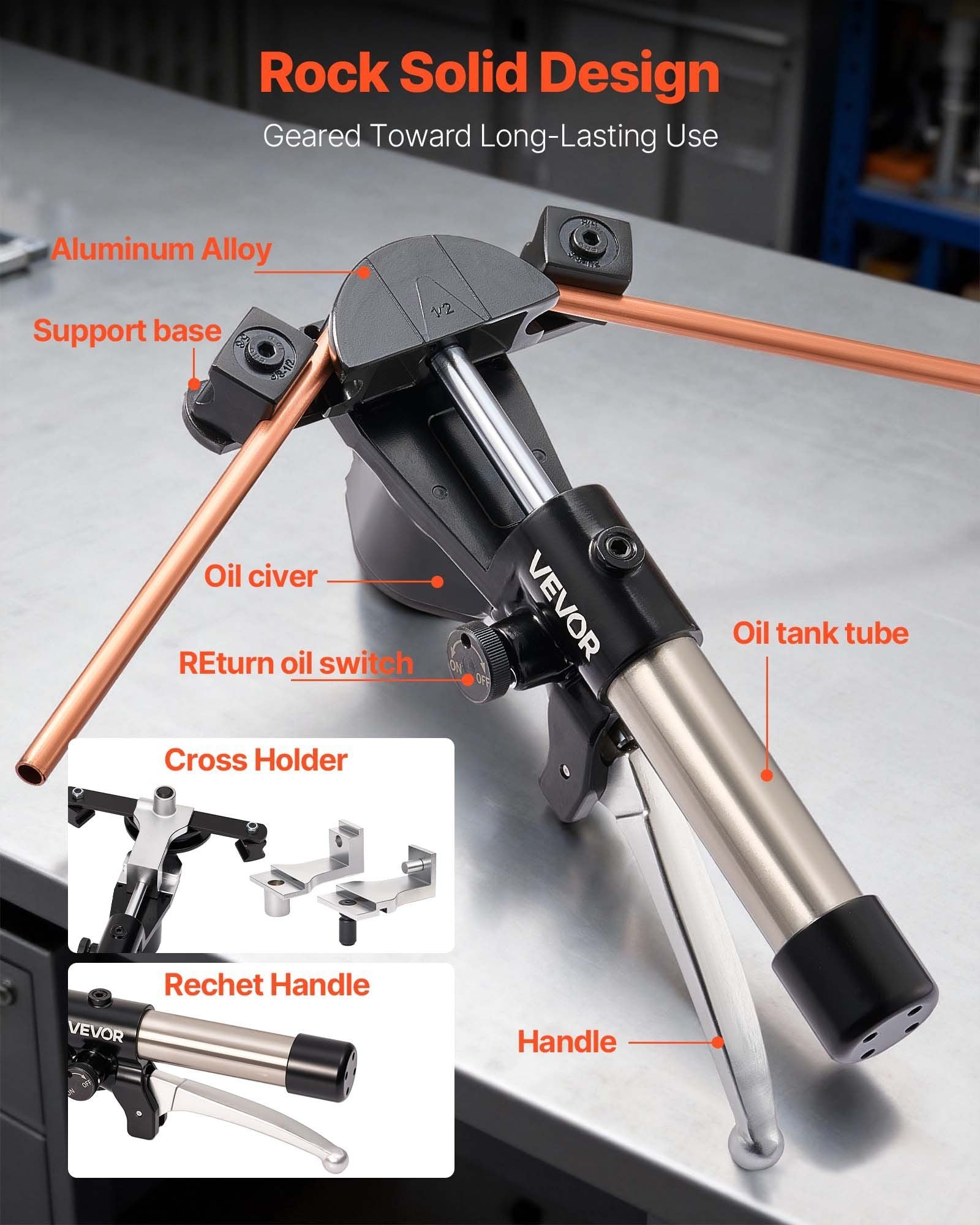 Hydraulic Tubing Bender Kit, 6 mm to 22 mm, Copper Tube Pipe Bender, Forward/Reverse HVAC Bending Tool Set, V952-JLSDWGJYYKZFV5GBE001V0