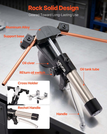 Hydraulic Tubing Bender Kit, 6 mm to 22 mm, Copper Tube Pipe Bender, Forward/Reverse HVAC Bending Tool Set, V952-JLSDWGJYYKZFV5GBE001V0