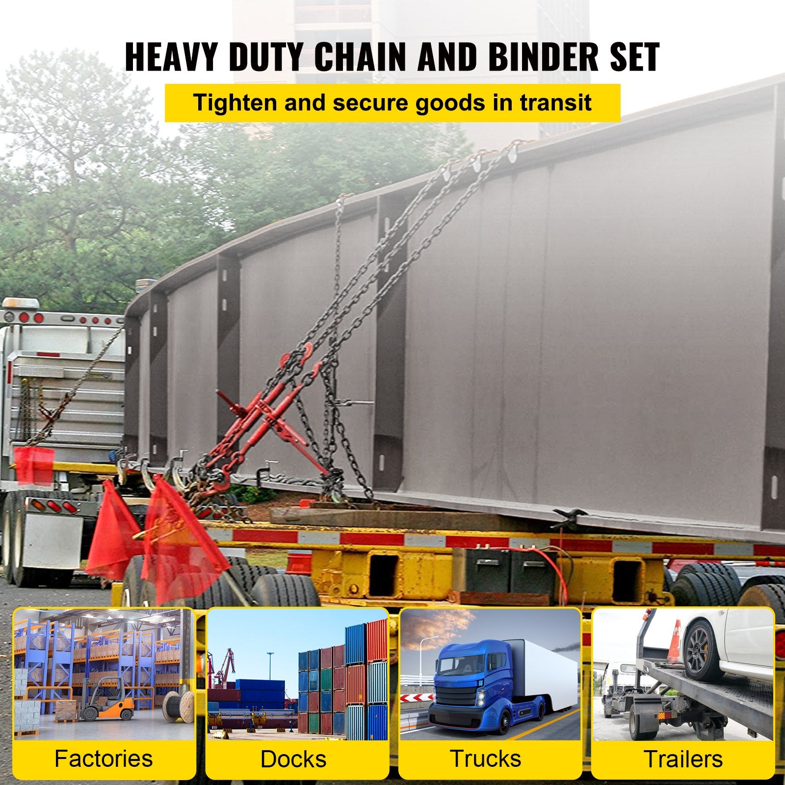 Chain Load Binder, 8 mm Tie Down Kit with 3 Ton Working Load Capacity and Two Grab Hooks, Includes (4) V952-JLSJSJYCLTJTBZX6EV0